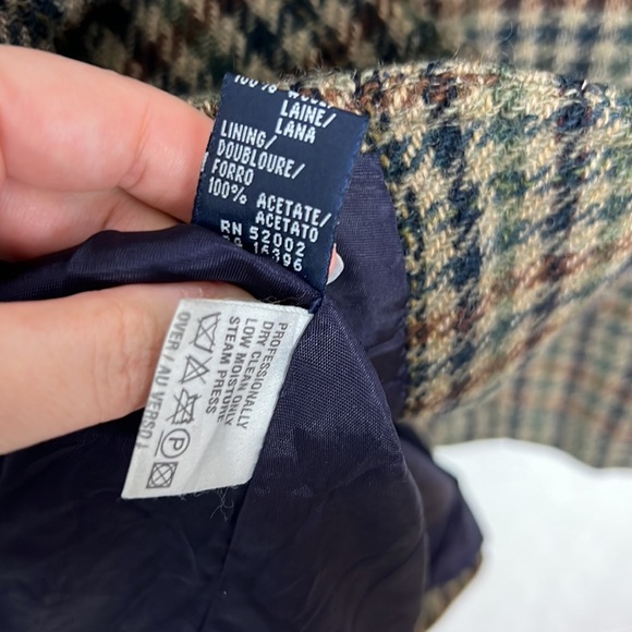 Vintage LizSport 100% Wool Plaid Tan Cream Jacket Blazer Academia Liz Claiborne - Picture 7 of 7